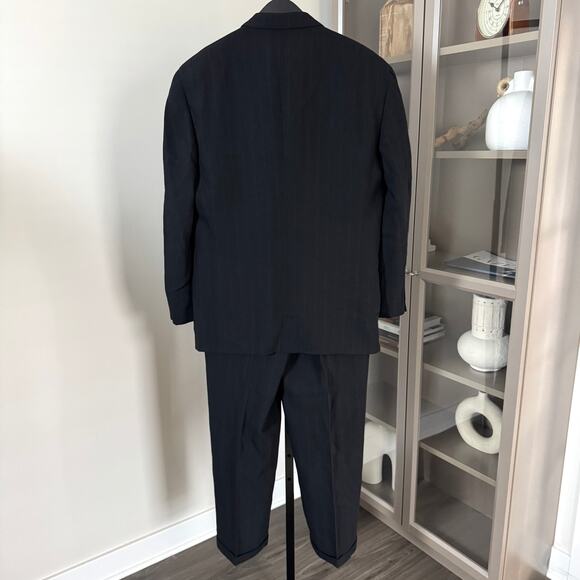 Giorgio Armani Black Wool Pinstripe 2 Pc Suit 40S Double Breasted Jacket Pants - Picture 6 of 11